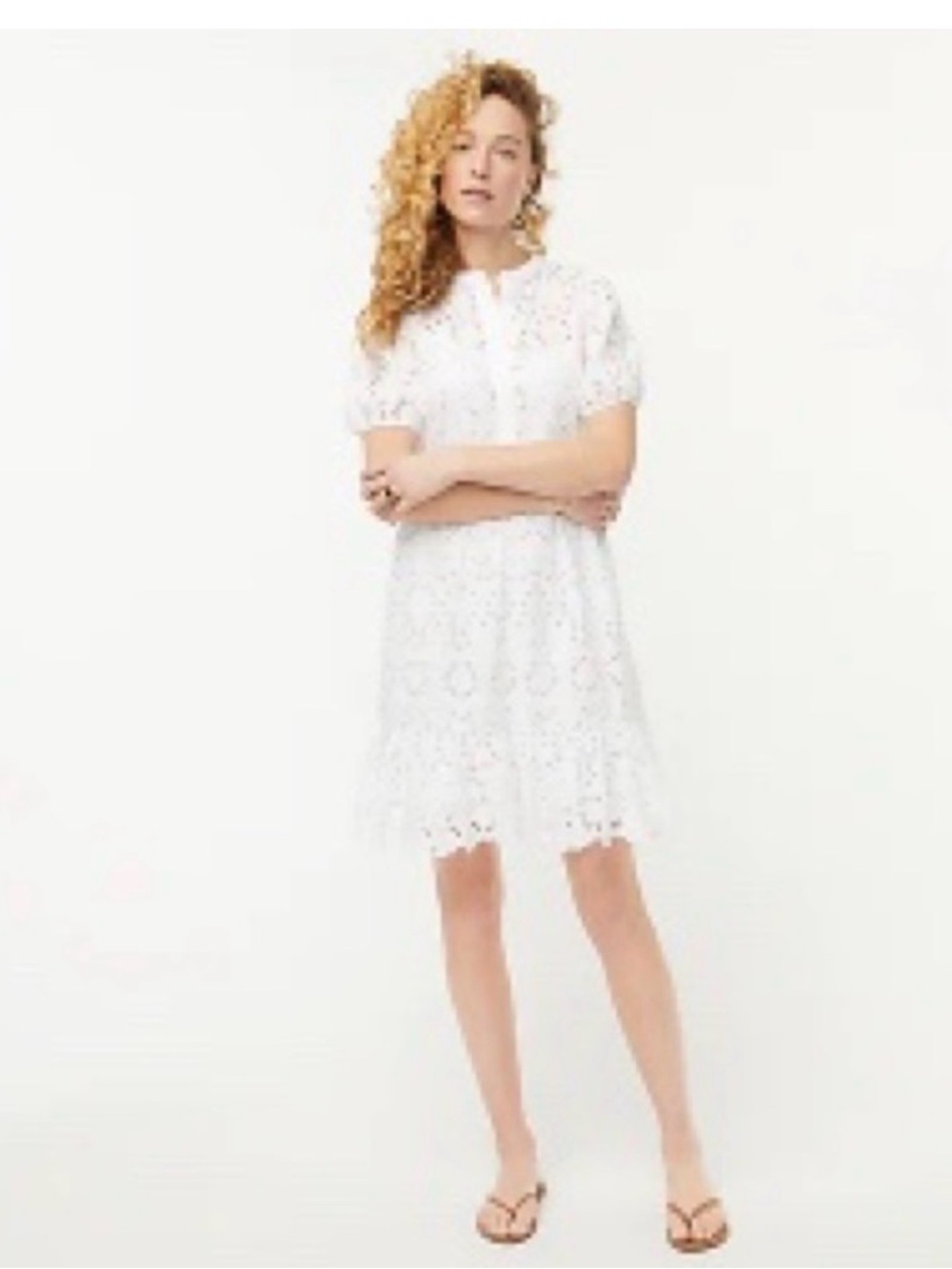 J Crew Puff-Sleeve Eyelet Dress White Size Medium